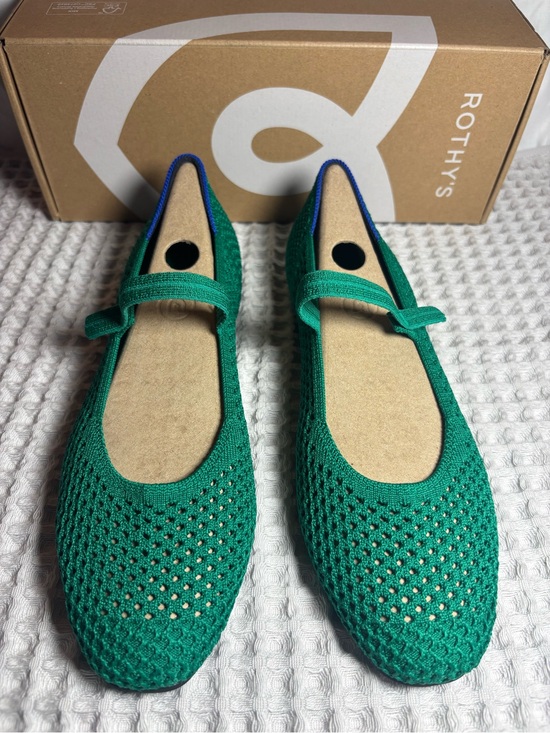 Rothy's Shoes - Rothy's Green Knit Mary Jane Flats with Blue Trim